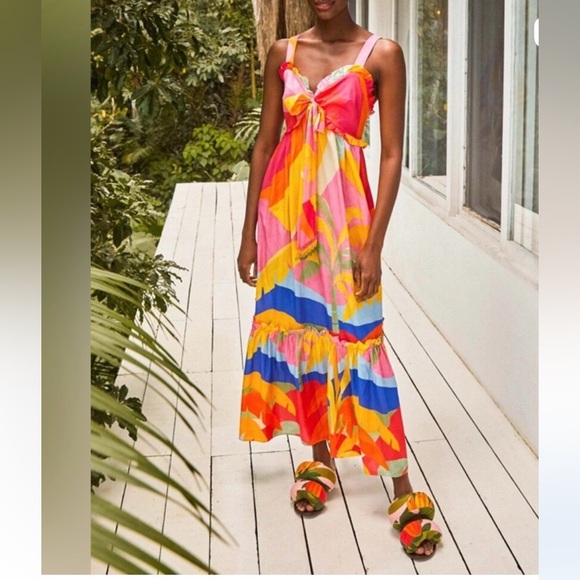 FARM RIOTie Front Dress - Tropical Sunset Colorful Maxi Layered